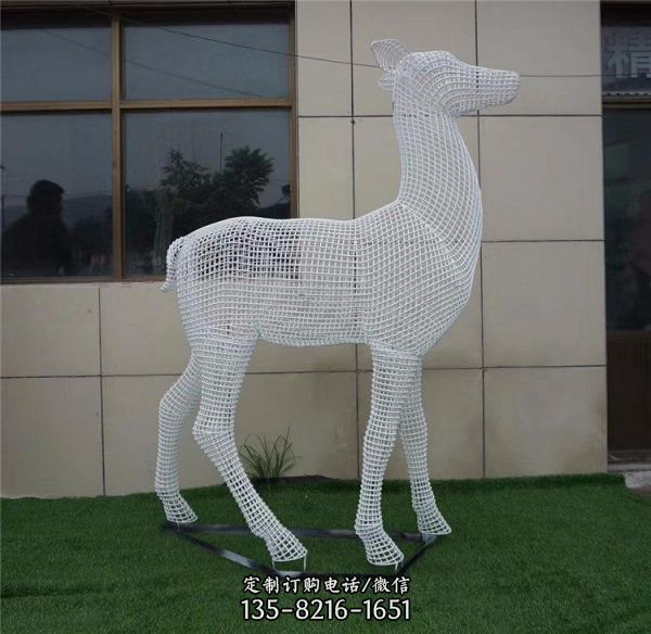 不銹鋼綠地景觀動物小品擺件鐵藝鏤空抽象梅花鹿雕塑 （3）