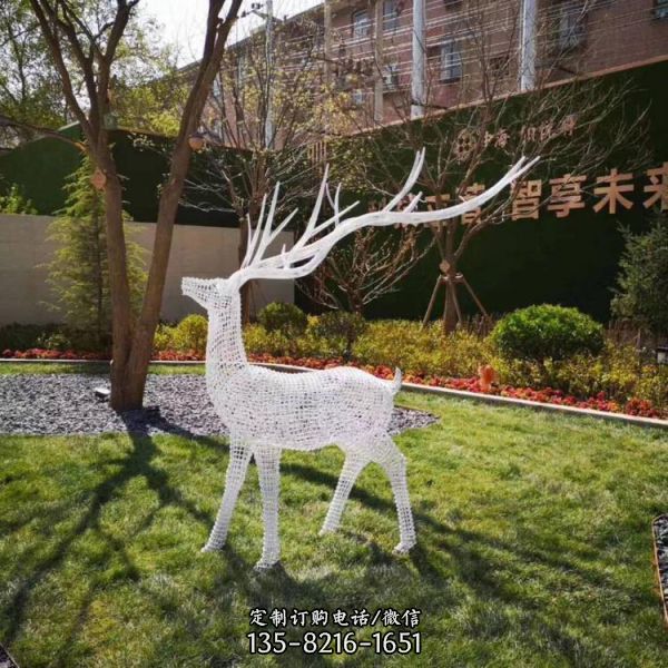 不銹鋼綠地景觀動物小品擺件鐵藝鏤空抽象梅花鹿雕塑 （4）