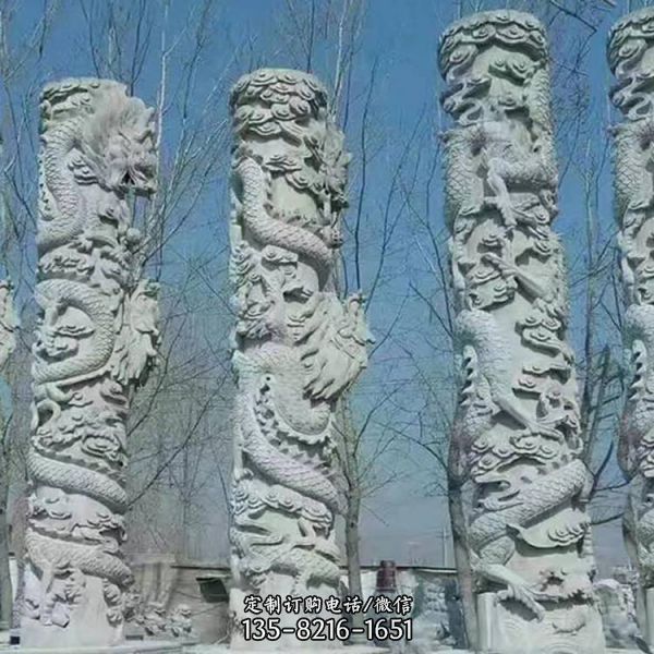 寺廟景觀裝飾景觀青石浮雕大型龍柱雕塑（4）