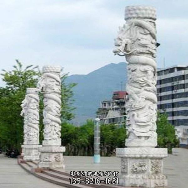 寺廟景觀裝飾景觀青石浮雕大型龍柱雕塑（5）