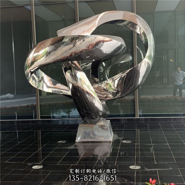 不銹鋼鏡面抽象藝術(shù)雕塑酒店會(huì)所水池?cái)[件