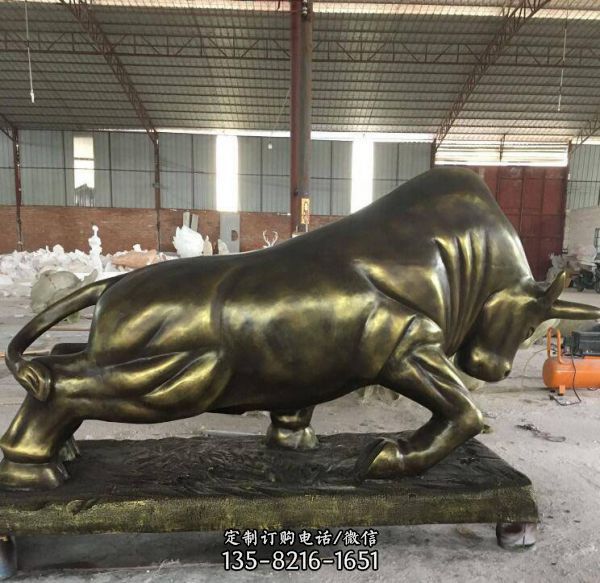 玻璃鋼仿銅華爾街牛農耕文化拓荒牛雕塑 （4）