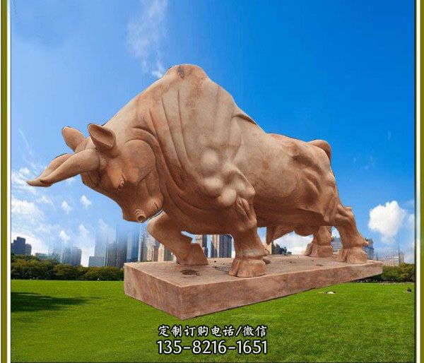 廣場擺放晚霞紅雕刻華爾街牛動物雕塑 （1）