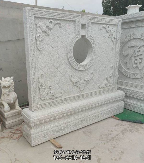 中式仿古外墻石雕漢白玉浮雕影壁墻庭院擺件（1）