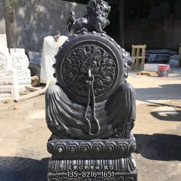 石雕漢白玉門墩抱鼓石一對石鼓麒麟雕塑（2）