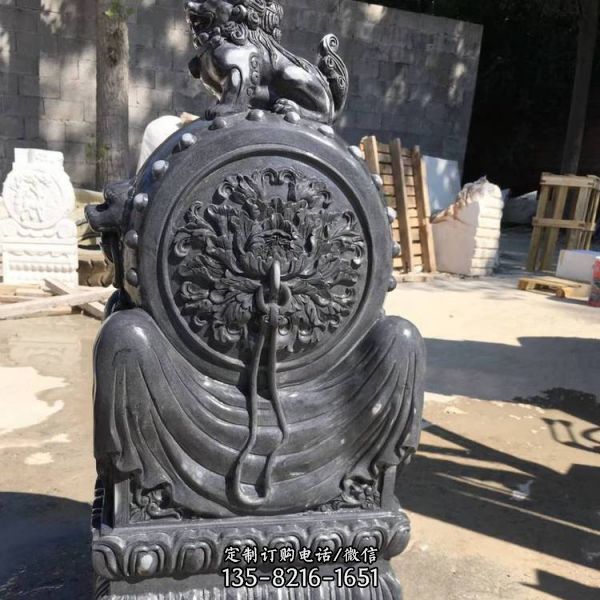 石雕漢白玉門墩抱鼓石一對石鼓麒麟雕塑（3）