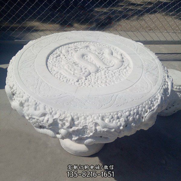 庭園漢白玉浮雕石桌石凳擺件（5）