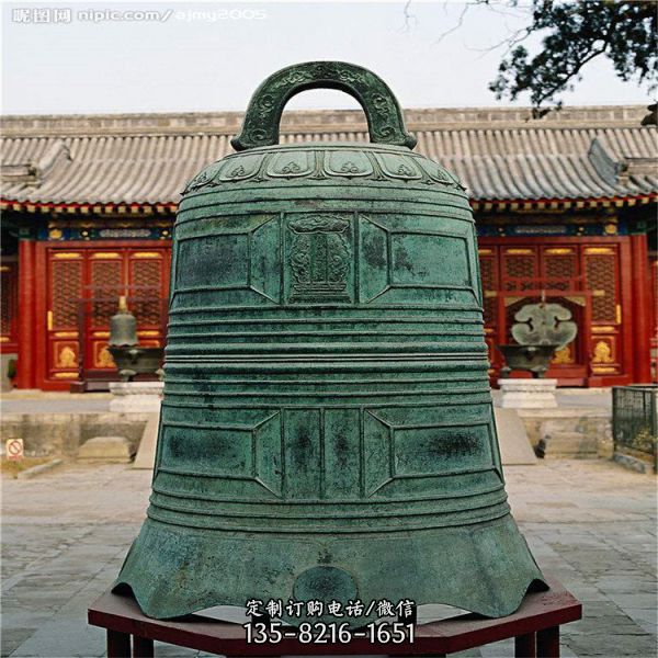 寺廟大型玻璃鋼仿古做舊銅鐘雕塑（5）