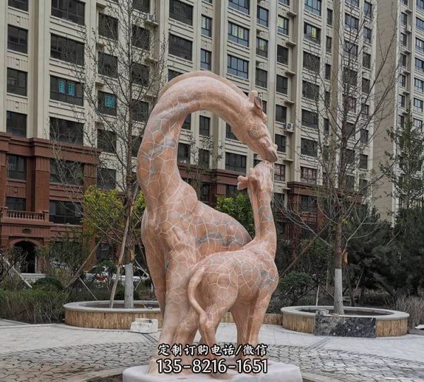 石雕長頸鹿母子扭頭鹿組合動物擺件公園景觀裝飾雕塑（4）