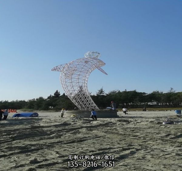 大型城市景觀擺件  不銹鋼鏤空海豚雕塑 （4）