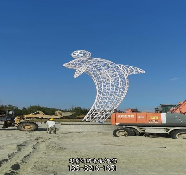 大型城市景觀擺件  不銹鋼鏤空海豚雕塑 （3）