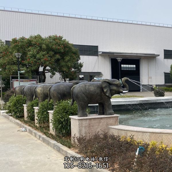 酒店玻璃鋼仿銅噴水吉祥物像雕塑（1）