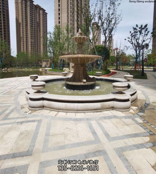 小區(qū)花園擺放黃銹石噴泉流水景觀雕塑（1）