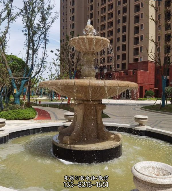 小區(qū)花園擺放黃銹石噴泉流水景觀雕塑（4）