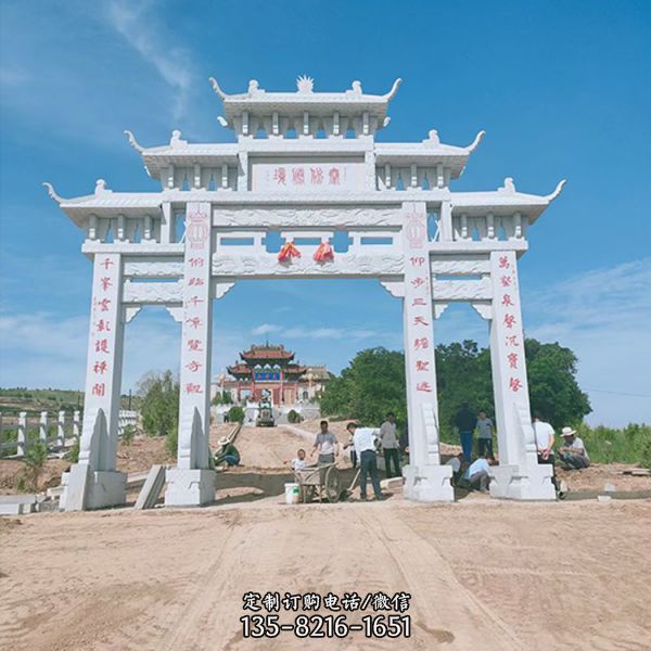 廣場景區入口擺放大理石雕刻仿古建門樓牌坊雕塑（6）