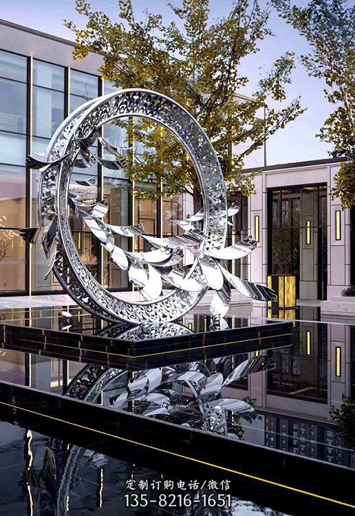 金屬裝飾戶外售樓部酒店景觀擺件不銹鋼鏤空創意圓環雕塑（4）