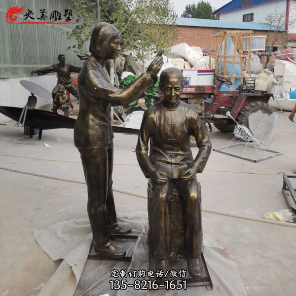 玻璃鋼仿銅梳頭人物雕塑校園孝道文化景觀擺件（2）