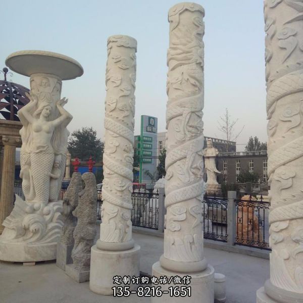 大理石石雕戶外廣場(chǎng)大型盤龍石柱雕塑