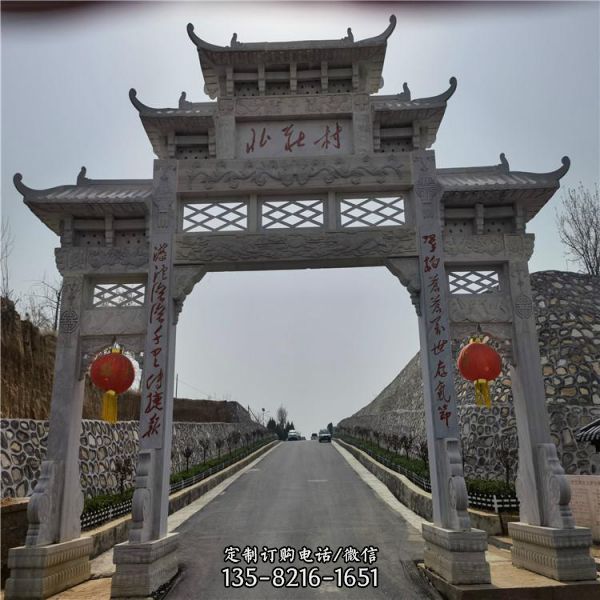 仿古古建筑大理石石雕牌坊雕塑