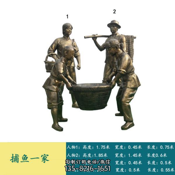 玻璃鋼仿銅魚文化人物景觀雕塑（2）