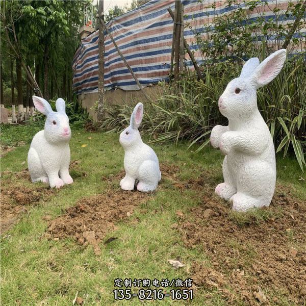  玻璃鋼動物造型 公園仿真動物兔子雕塑（4）