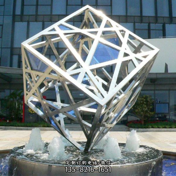 酒店廣場擺放不銹鋼鏤空燈光魔方立方體景觀小品擺件（3）