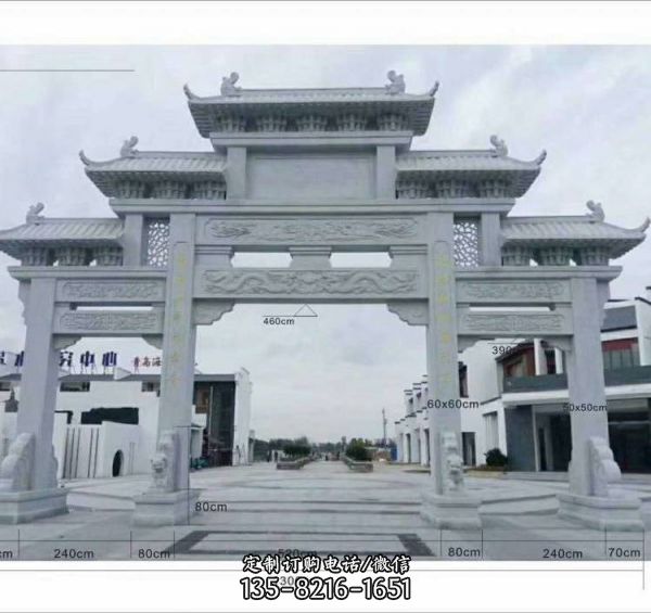 城市街道景點裝飾仿古大理石雕刻三門樓石牌坊