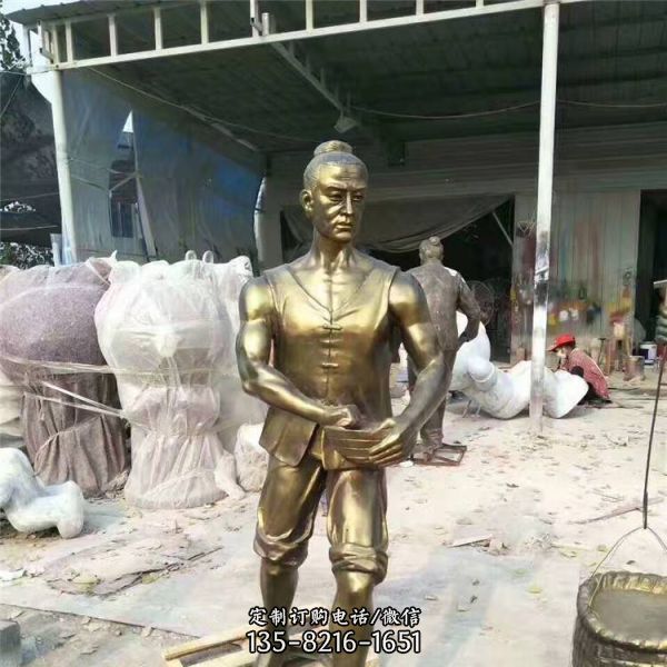 玻璃鋼仿銅戶外園林播種的人物雕塑