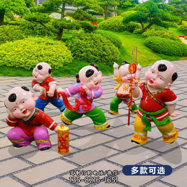 玻璃鋼彩繪福娃，中國傳統(tǒng)喜慶娃娃雕塑