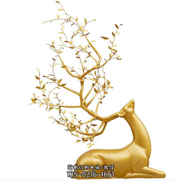  景觀動物小品不銹鋼金色梅花鹿雕塑（2）