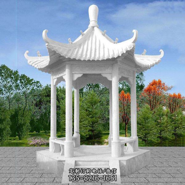 園林景觀大理石雕刻仿古建六角石亭子  （1）