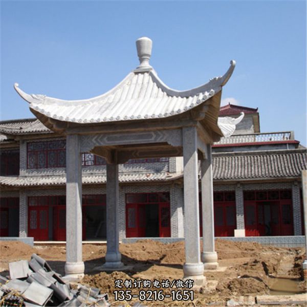 園林景觀大理石雕刻仿古建六角石亭子  （6）
