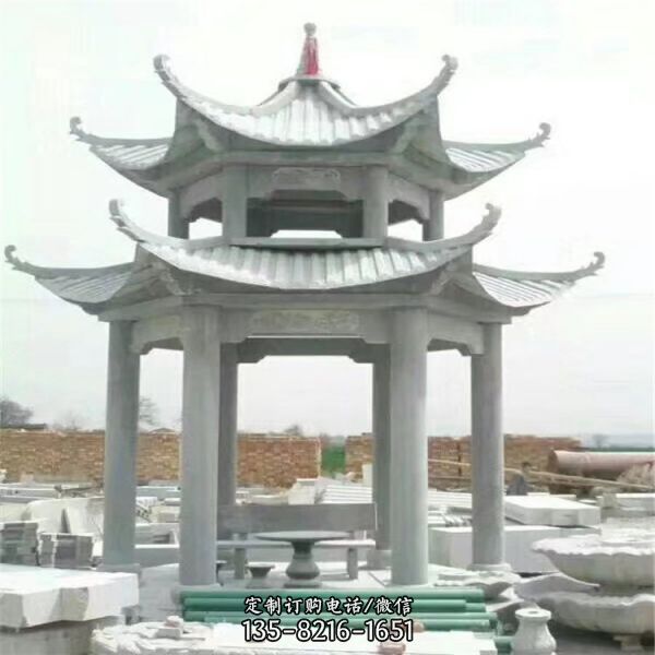 園林景觀大理石雕刻仿古建六角石亭子  （4）
