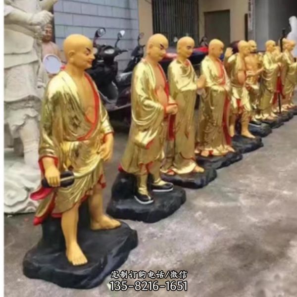 玻璃鋼彩繪漆金寺廟十八羅漢雕塑