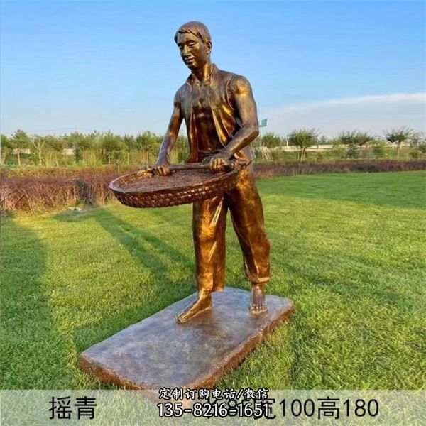 園林玻璃鋼仿銅人物搖青擺件  茶文化