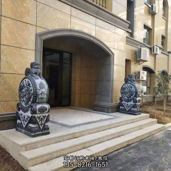 小區門前擺放青石做舊石鼓象造型擺件 （3）