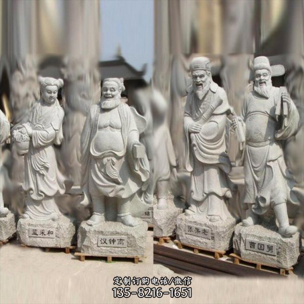 廣場景區擺放花崗巖八仙過海神話人物石像（1）
