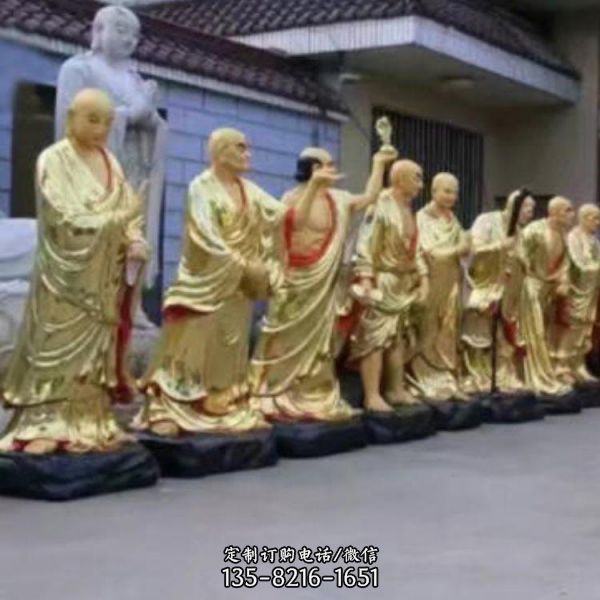 寺廟漆金玻璃鋼十八羅漢雕塑擺件