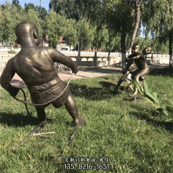小孩拔河雕塑 兒童玩耍戶外園林雕塑（5）