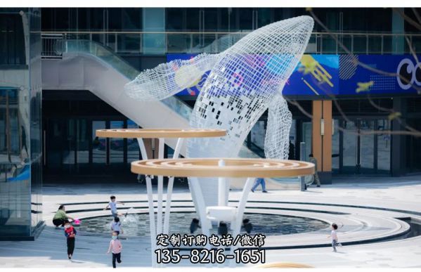 大型不銹鋼抽象海豚雕塑園林廣場戶外擺件（4）