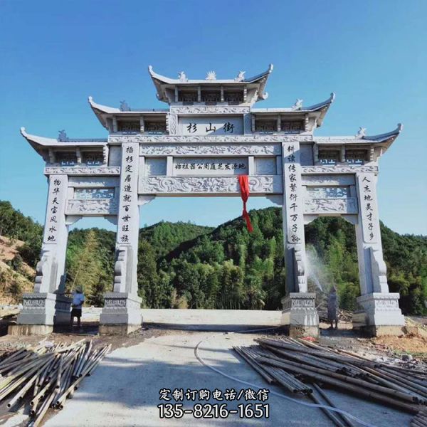 鄉村街道戶外大型石雕牌坊雕塑（6）