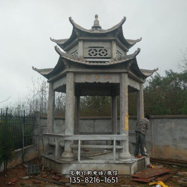 別墅園林擺放大理石雙層涼亭雕塑（3）