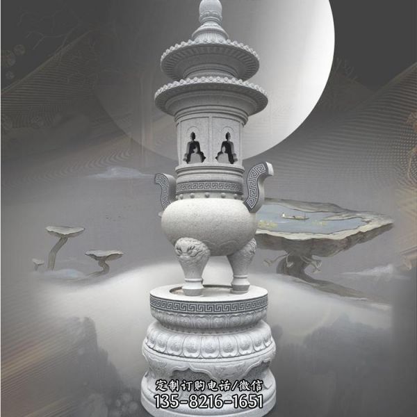 寺廟擺放大理石石雕香爐鼎雕塑（2）