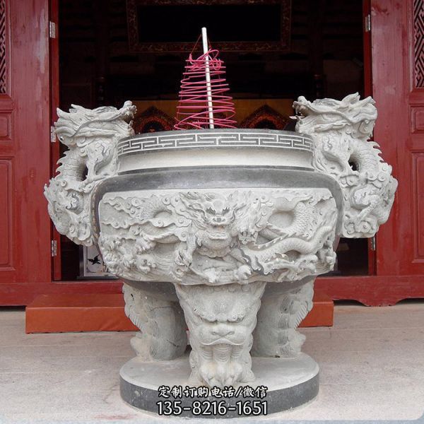 寺廟擺放大理石石雕香爐鼎雕塑（4）