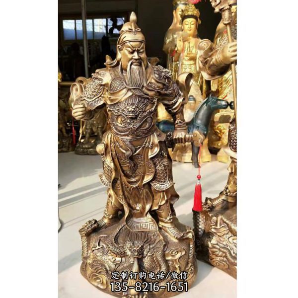 道觀擺放玻璃鋼彩繪噴漆武財神看書關羽銅雕塑（7）