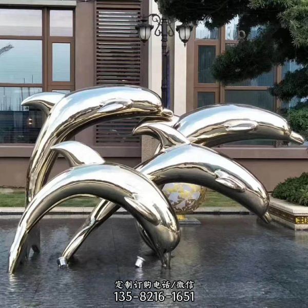 不銹鋼金屬鏡面海豚雕塑廣場海豚雕塑擺件 （5）