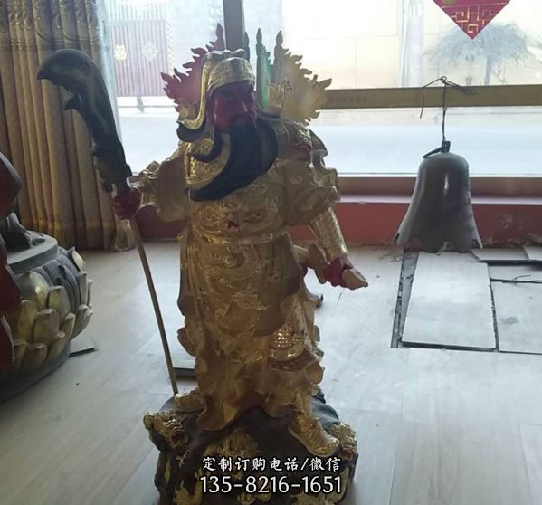 廟宇保平安佛教用品擺件彩繪關公銅佛像銅雕工藝品雕塑（4）