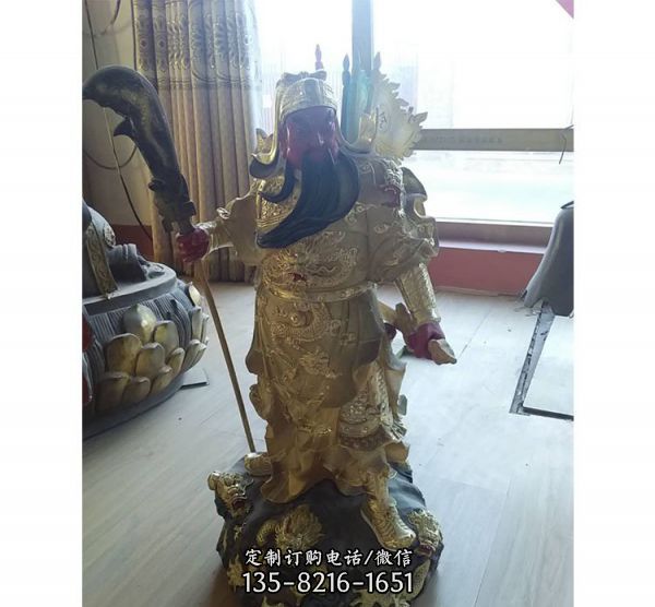 廟宇保平安佛教用品擺件彩繪關公銅佛像銅雕工藝品雕塑（5）