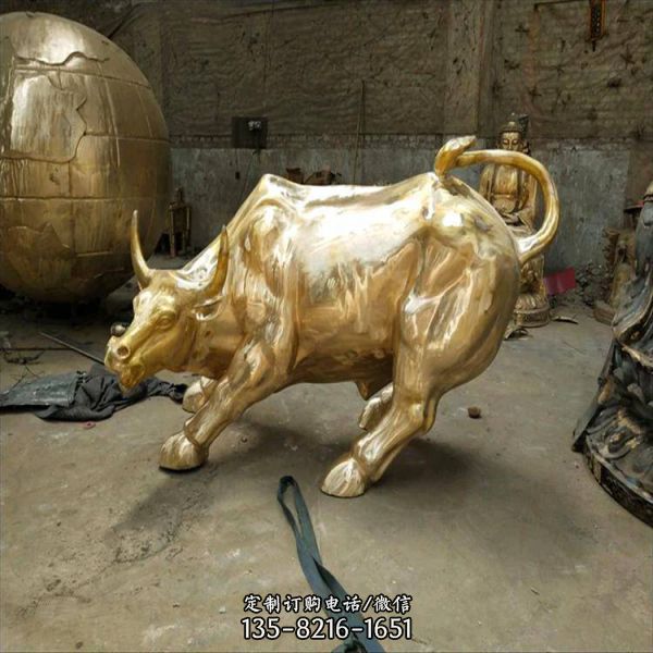 工廠大型不銹鋼抽象動物擺件牛雕塑（5）