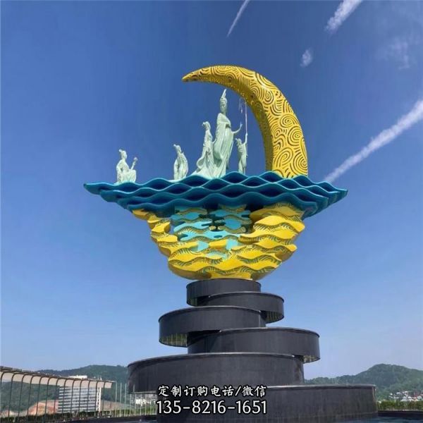 廣場大型不銹鋼噴漆月亮景觀雕塑擺件（2）